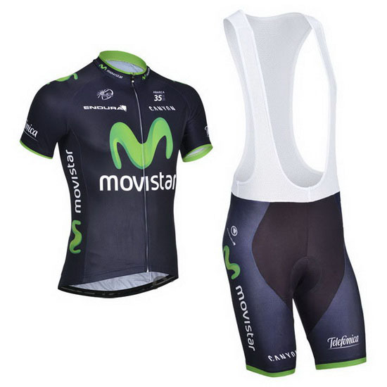 2014 Maillot Movistar Tirantes Mangas Cortas Negro